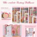 ROBOTIME Wooden Dollhouse, Doll Houses Playset with 24 Pcs Furniture for 4, 5, 6-Inch Dolls, Dollhouse Gift for 3+ Year Old Girls (Pink), One Size