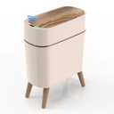 suyika Automatic Trash Can, 2.6 Gallon/10L Bathroom Trash Can with Lid - Wood Grain Lid and Legs, Touchless Waterproof Garbage Bin for Bedroom, Bathroom, Office, Living Room