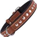 CollarDirect Studded Dog Collar Leather Pet Collars for Dogs Small Medium Large Puppy Soft Padded Brown Black (Brown, Neck fit 17" - 19")