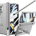 for Samsung Galaxy Z Fold 4 Case with S Pen & Pen Holder, [Hinge Protection] [Built-in Screen Protector] [Kickstand Feature] All-Inclusive Slim PC Phone Case Cover for Z Fold 4 2022 - Silver