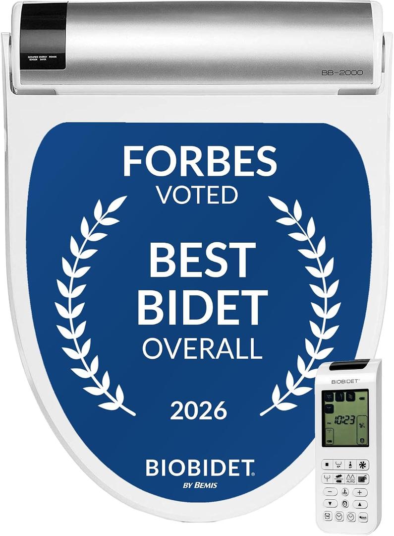 Bio Bidet BB2000 Electric Bidet Toilet Seat, Warm Water with Air Dryer, Heated Seat with Sensor and Slow Close Lid, Night Light, Remote Control, Round, White