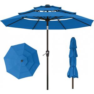10ft 3 Tier Patio Umbrella, Outdoor Market Table Umbrella with UPF 50+ Vented Canopy, 8 Sturdy Ribs, Easy Push Button Tilt and Crank, Windproof for Deck, Pool, Backyard and Garden