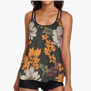 Urchics Womens 2025 Tankini Swimsuits Tummy Control Flowy Swimwear Two Piece Bathing Suits Swim Tank Top with Boyshorts, 2XL