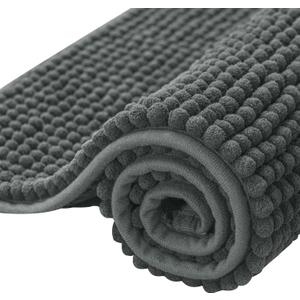SUBRTEX Bathroom Rugs Chenille Bath Rug Soft Short Plush Bath Mat Soft Shower Mat Water Absorbent Shower Mat Quick Dry Machine Washable(Gray,16" x 24") (Grey)