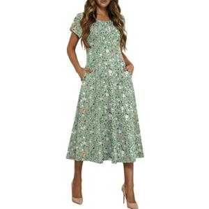 HOTOUCH Summer Dresses for Women 2026 Casual Midi Dress Petal Short Sleeve A Line Dress Pleated Flare Sundress