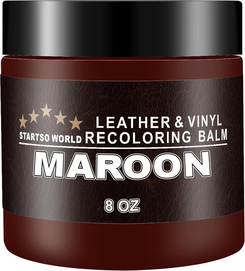 STARTSO WORLD Leather Recoloring Balm, Maroon Leather Repair Kit for Furniture, Leather Dye, Leather Color Restorer for Couches, Leather Couch Paint | Repair, Restore Old, Faded Leather