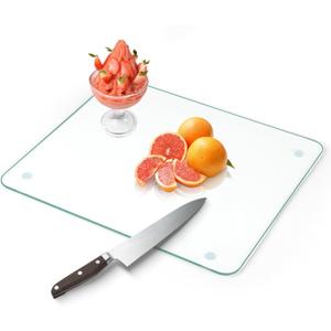 Tempered Glass Cutting Board for Kitchen Counter, Clear Cutting Board for Countertop with Rubber Feet  Heat, Scratch, Shatter Resistant, Dishwasher Safe, Easy to Clean, 12x16"