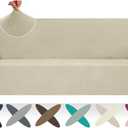 ZNSAYOTX Super Stretch Couch Cover (72"-92"), New Striped Sofa Covers Fitted Slipcovers with Elastic Bottom, Dog Cat Pets Proof Spandex Fabric Comfortable & Durable (Khaki, Sofa)