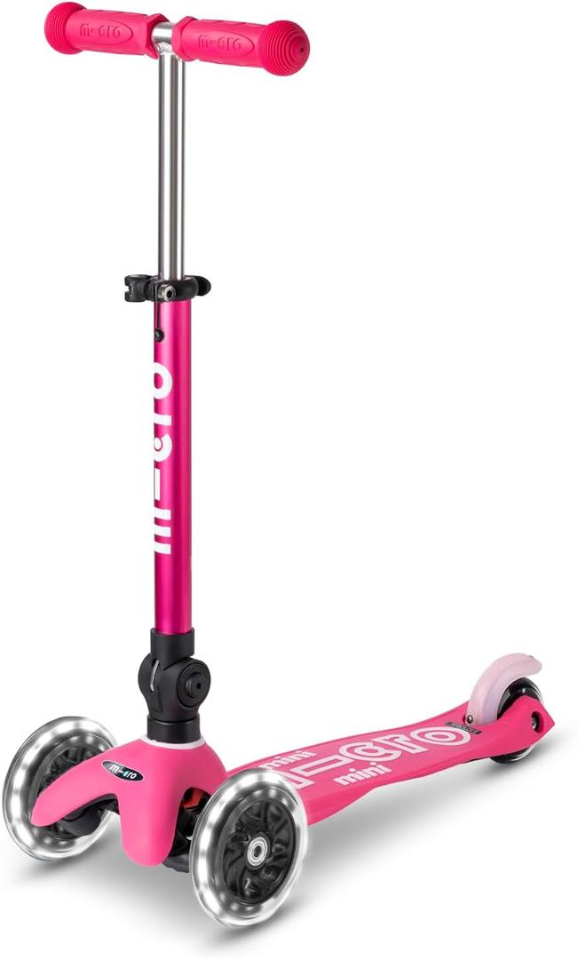 Micro Kickboard | Mini Foldable LED Kids Scooter for Ages 2-5 | Children up to 110 lbs | 3 Wheel Lean-to-Steer Design | Adjustable T Bar | Smooth Ride, Motion-Activated PU LED Wheels | Swiss Design