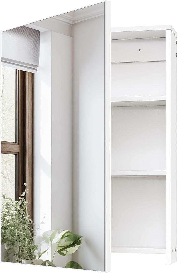 CHOEZON Bathroom Medicine Mirror Cabinet, Wall-Mounted Bathroom Vanity with Mirror, Bathroom Medicine Cabinet with Storage Function, Hanging Storage Cabinet, Adjustable Shelves, White