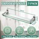 Cinnvoice 3 Pack 20 Inch Glass Bathroom Shelves for Wall, Wall Mount Glass Shelves with Stainless Steel Rail, Modern Floating Bathroom Shelf Organizer, Rectangular Room Decor for Sink, Over Toilet