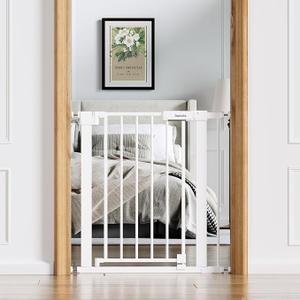 Babelio 26-31 in Baby Gate for Stairs, PressGuard Pet Gate with Wide Door | Pressure/Wall Mount, Dual Lock with Indicator, Auto Close, Heavy Duty, Easy Install for Doorways, Kitchens, Hallway, White