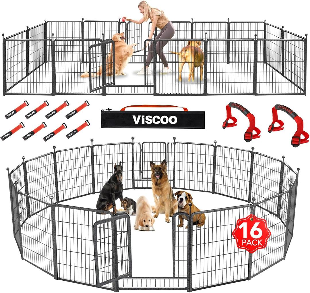 VISCOO Dog Playpen Outdoor, 16 Panels 32" H Dog Pen Indoor, Metal Dog Fence Outdoor, Pet Fence for Large/Medium/Small Dogs, Indoor Puppy Playpen, Foldable Heavy Duty Exercise Pen for RV,Camping,Yard
