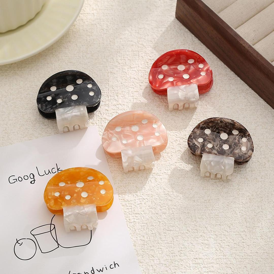 5 Pack Mushroom Hair Claw Clip Funny Mushrooms Barrette Cute Plant Jaw Clamps Clips Hairpins Creative Headwear Non-Slip Accessories for Women
