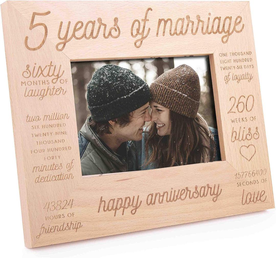 GSM Brands Wooden Picture Frame for Marriage - 5 Year Anniversary for Husband and Wife