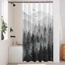 Stall Small Black and White Misty Forest Shower Curtain Ombre Gray Grey Mountain Pine Tree Waterproof Fabric Shower Curtains for Bathroom Nature Woodland Decorative Bath Curtain Decor 36x72 Inches