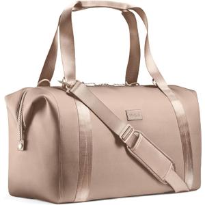 Fit & Fresh Premium Neoprene Weekender Travel Bag with Trolley Sleeve, Large Overnight, Carry on, Duffel (Taupe)