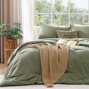 WRENSONGE King Size Comforter Set - 3 Pieces Green Comforter Prewashed Soft Lightweight for All Seasons,Fluffy Down Alternative Comforter King Size with 2 Pillow Shams