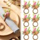 WILLBOND 6 Pcs Straw Bunny Easter Spring Napkin Rings Purple Green and Pink Easter Eggs Napkin Ring Holder Rattan Farmhouse Tissue Rings for Table Decor Dinner Party Settings