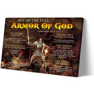 Sboobily Put On The Full Armor God Wall Art Warrior Ephesians 6 11-17 Bible Verse Poster Framed Christian Quotes Wall Art Picture Prints 08x12 inches