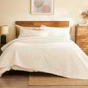L'AGRATY Velvet Quilt King Size: 3-Piece Reversible Luxury Velvet Bedding Comforter Set - Lightweight Oversized Quilted Bedspread Coverlet with 2 Pillow Sham for All Season - Cream White Quilt