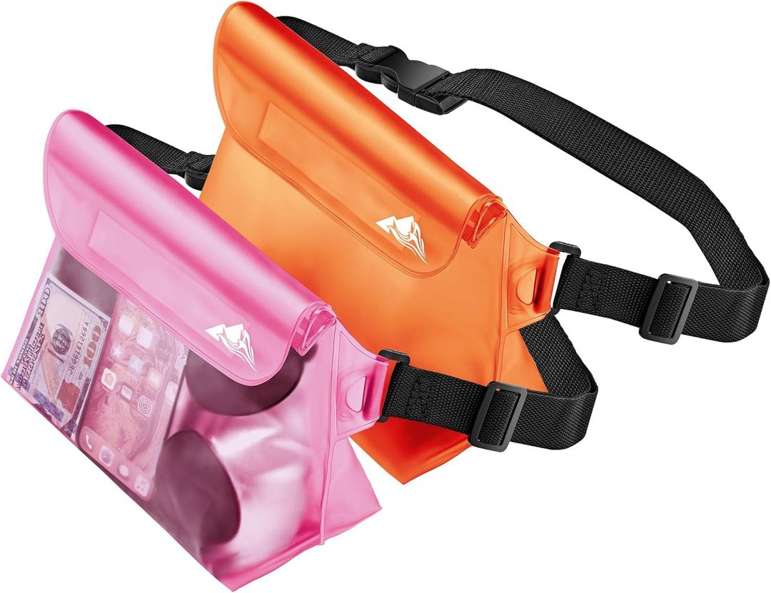HEETA 2/3/4 Pack Waterproof Pouch with Waist Strap, Screen Touchable Dry Bag with Adjustable Belt for Phone Valuables for Kayaking, Swimming, Snorkeling, Boating, Fishing, Surfing & Beach (Orange & Pink)