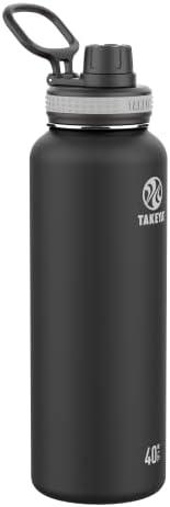 Takeya Originals 40 oz Vacuum Insulated Stainless Steel Water Bottle with Spout Lid, Black