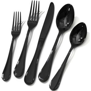 KINGSTONE 20 Piece Teardrop Silverware Set for 4, 18/10 Stainless Steel Flatware Set, Modern Design Cutlery Set for Home/Hotel/Wedding, Mirror Polished and Dishwasher Safe, Black