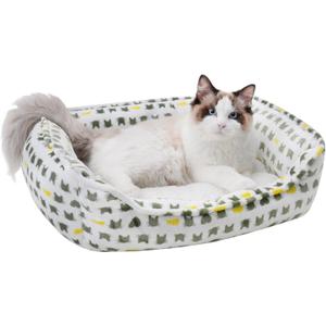 Dog Sofa Bed, Anti-Anxiety Puppy Cuddler Bed for Puppy Dog & Cat, Rectangle Washable Bed with White Mattress, Extra Small (Beige)