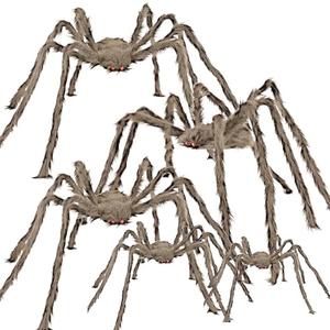 wymulot Halloween Giant Brown Spider 5 Pack 5Ft 4Ft 3.2Ft 2.5Ft 2 Ft Realistic Large Scary Hairy Spiders Sets for Halloween Decorations Indoor Outdoor and Yard Creepy Decor
