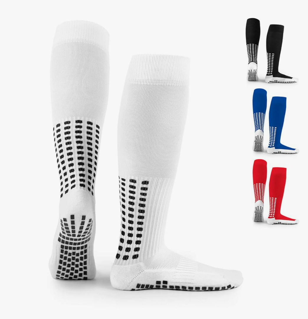 LUX Anti Slip Soccer Knee Socks,Non Slip Football/Basketball/Hockey Sports Grip Socks Black