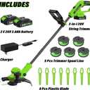 SEYVUM String Trimmer, 20V 12-inch Cordless Weed Trimmer with Auto Line Feed, 2 X 2.0Ah Battery Powered Lawn Edger with 5 Pcs Spool Line & 8 Pcs Plastic Blades, Fast Charger Included, Green