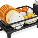 TOOLF Dish Drying Rack, Small Dish Racks for Kitchen Counter, Stainless Steel Sink Organization and Storage Essentials with Cutlery Holder, Dish Drainer, Home and Appartment Decor, Black