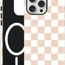 Jusy Compatible with MagSafe Checkerboard Case for iPhone Air, Cute Aesthetic Checkered Magnetic Phone Case, Soft TPU and Hard PC Protective Phone Cover for Women Girls（Matte） - Beige