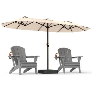 PatioKingdom 15FT Large Patio Umbrella with Base, Double Sided Rectangular Outdoor Umbrella with Sturdy Fiberglass Ribs, Market Umbrella for Pool,Garden,Backyard,Deck (Beige, 15FT)