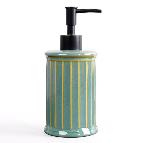 Soap Dispenser, Ceramic Liquid Hand Dish Soap Dispenser 11.84OZ, Hand Lotion Dispenser for Kitchen Bathroom Shower, Refillable, Dark Green, ANTIS'S HOME