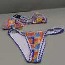 BIKINX Womens Swimsuits Sexy Thong Micro Bikini Ditsy Floral Two Piece Sets Bathing Suit Color Block Bandeau Swim Top (4-6, 2pcs Triangle Blue)