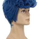 yuehong Short Curly Bule Mens Wig Anime Cosplay Wig for Adult Heat Resistant Synthetic Fibers Daily Party Costume Hair
