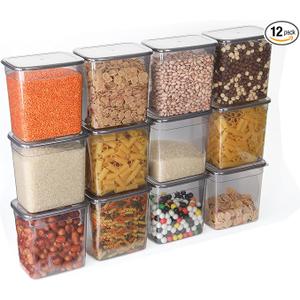 T&D HOME GOODS Storage Jars with Lid, Airtight, Set of 12 Storage Containers, BPAFree, Storage Container for Cereal, Flour, Kitchen, Practical Organiser Kitchen, (12, 3 Square diff size)