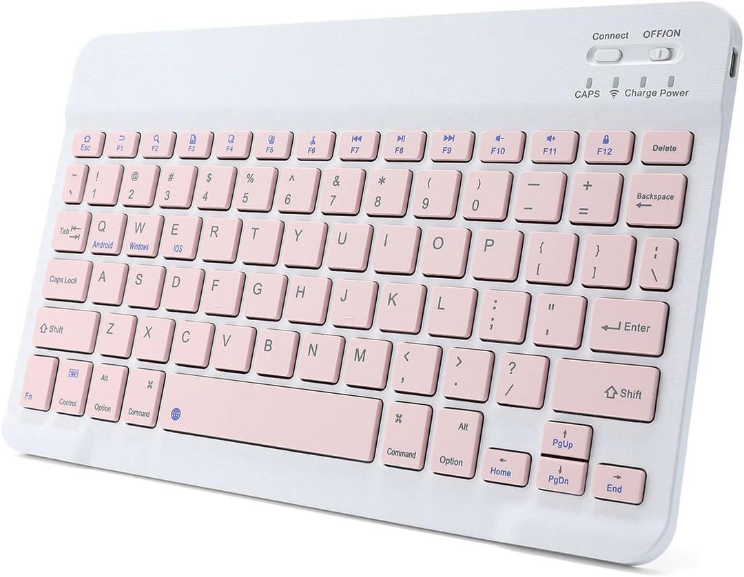 Ultra-Slim Rechargeable Bluetooth Keyboard Portable Wireless Keyboard for iPad A16 11th 10th Generation, iPad Pro iPad Air iPad mini iPhone, Android Samsung Galaxy Tablet Smartphone Cell Phone (Pink)