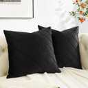 GIGIZAZA Decorative Velvet Pillow Covers 16x16, Set of 2 Black Sofa Couch Throw Pillows Covers Cases, Living Room Square Cushion Accent Stripe Covers