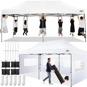 COBIZI 10x20 Pop-up Canopy Tent 10x20 Canopy with 6 Sidewalls Waterproof Heavy-Duty Commercial Canopy Tent for Parties Outdoor Garden Gazebo, Carry Bag with Wheel(10x20ft, White)