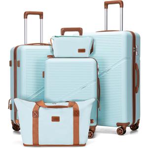 Cosbarn 5 Piece Luggage Sets with Spinner Wheels, Hardshell ABS Suitcase Set with Tsa Lock, Lightweight Hardside Waterproof Travel Suitcases for Men Women, MintGreen (20"/24"/28")