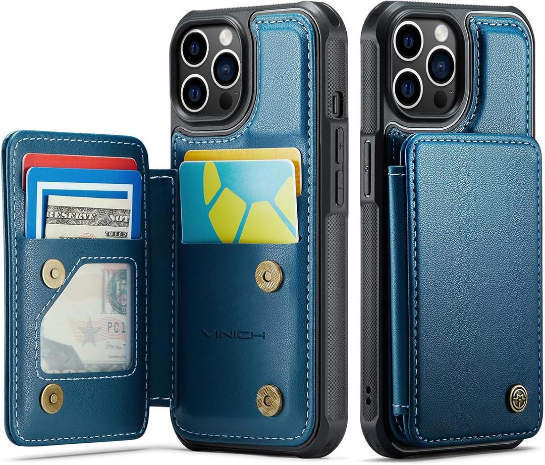 Vinich for iPhone 12 Pro Max Wallet Case with Card Holder, RFID Blocking Credit Slots Kickstand Shockproof Phone Cover for Women Men, Blue