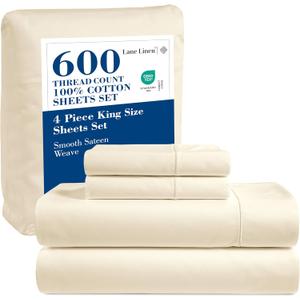 LANE LINEN 600 TC 100% Cotton Sheets King Size -Ultra Soft & Comfy Mercerized Cotton King Bed Sheet, Sateen Weave No Pill Deep Pocket King Sheet Set, Luxury Hotel Collection Sheets - Ivory