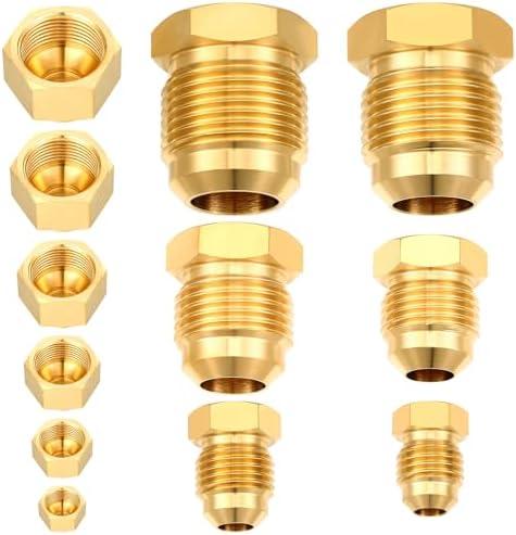 MorningRo 6 Pcs Brass Flare Plug SAE 45 Degree Flare Tube Fitting Seal Plugs 6 Pcs Brass Cap Assortment Kits for 1/4" 5/16" 3/8" 1/2" 5/8" 3/4" Tube OD 6 Sizes Set