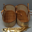 QTRQTR 2 Set Baskets for Gifts Empty Gift Basket with Handle Large Foldable Woven Bamboo Empty Gift Baskets To Fill for Christmas Valentine's Day Birthday Party Housewarming