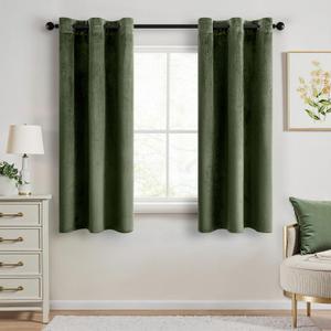 ANRODUO Olive Green Velvet Curtains 63 Inches Long Blackout Thermal Insulated Soundproof Curtain Privacy Room Darkening Curtains Grommet Window Drapes for Bedroom Living Room 42 x 63 Inch Set of 2