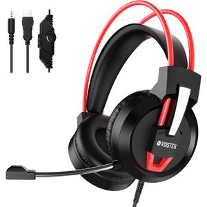 Over-Ear Gaming Headset with 50 mm Drivers, Noise-Cancelling Mic, RGB LED Lights, Memory-Foam Cushions & Inline Controls Bass Surround  PS5/PS4/Xbox Series X/S/Switch/PC/Mac (Red)
