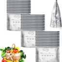 Reusable Aluminum Foil Sealable Storage Bags,30PCS Resealable Vacuum Zipper Pouches for Food, Stand Up Foil Sealable Bags with Label and Zip Lock for Vegetable Fruit Meat